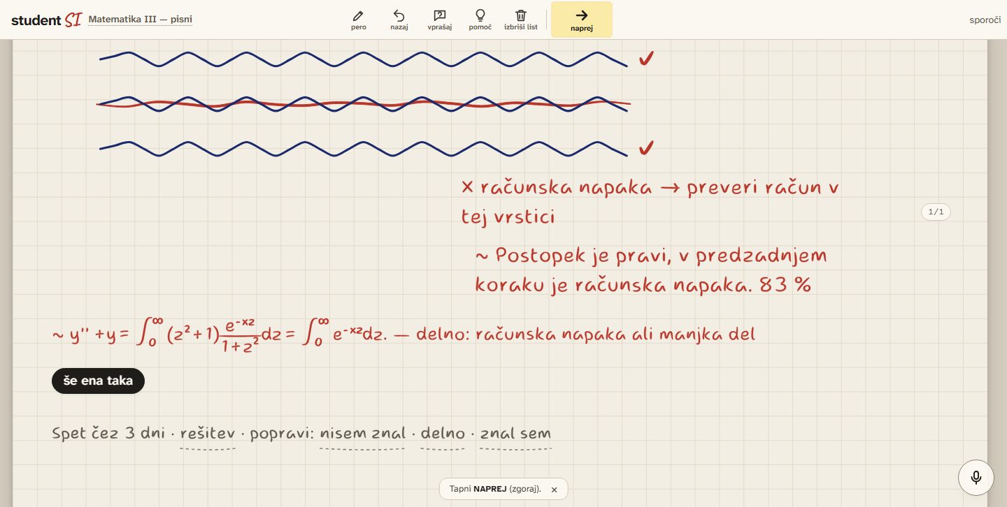 List z rešitvijo, popravljeno z rdečim peresom, ocena 83 od 100